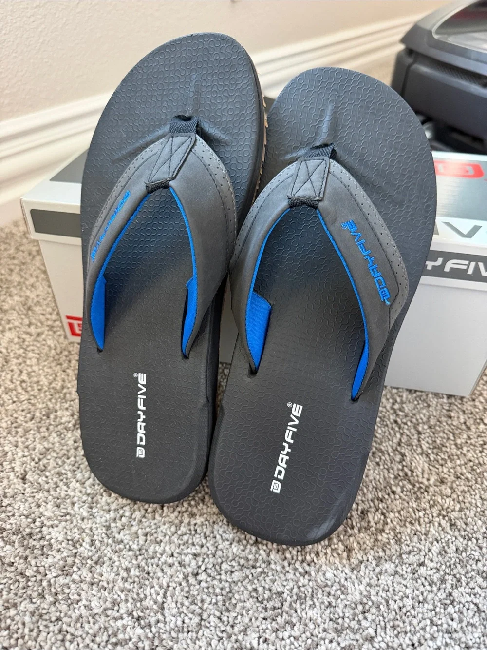DayFive Men’s Black Flip-Flops with Blue Accents